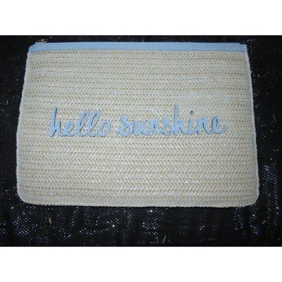 BOGO Katie Loxton Coco Woven Straw Cosmetics Clutch Hello Sunshine Pale Blue - Picture 1 of 7